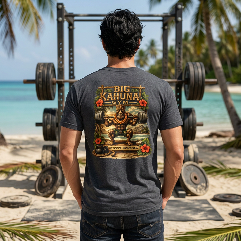 Tiki Beach Weightlifting T-Shirt —Dark Heather------ Squat & Lift Gym Tee